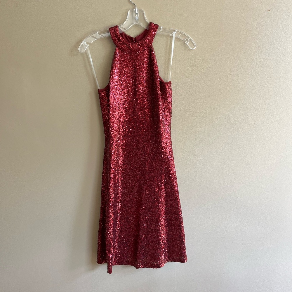 Miss Kim sequined Halter neck dress | Color: Burgundy | Size: small